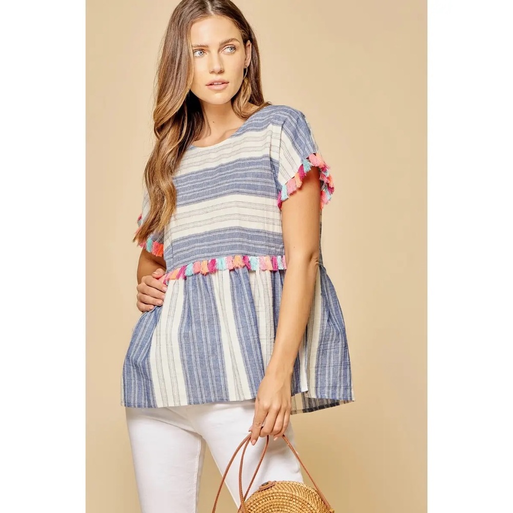 Stripe Print Babydoll Top